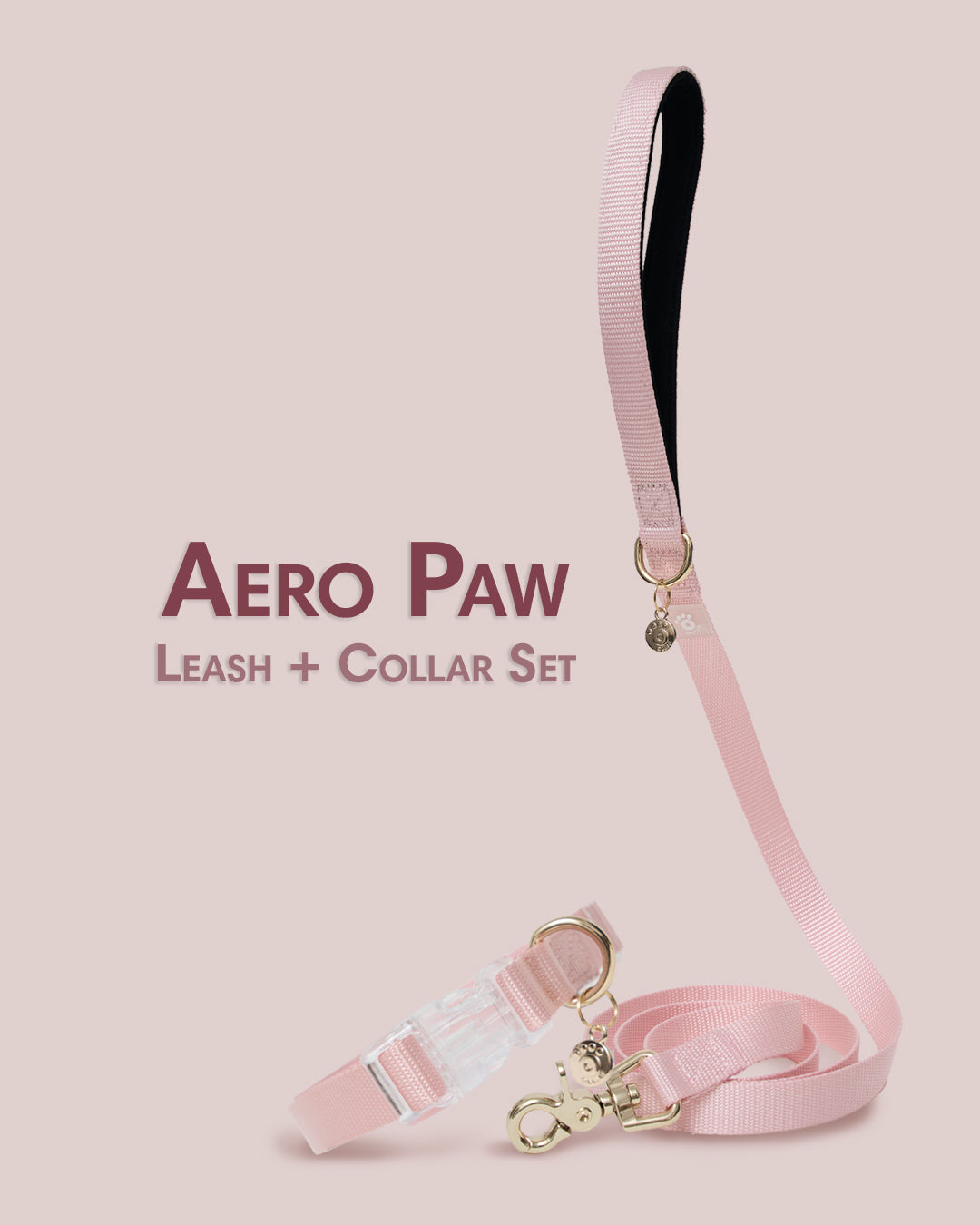 Ollie Walkies: Aero Paw - Collar and Leash  - Rose Quartz