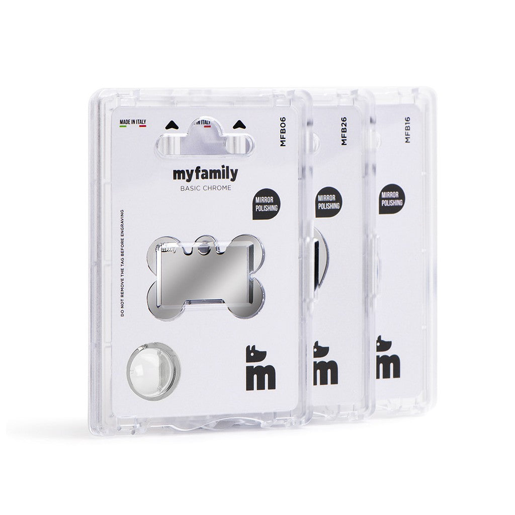 MyFamily Pet Tag: Basic Small Bone in Chrome-Plated Brass