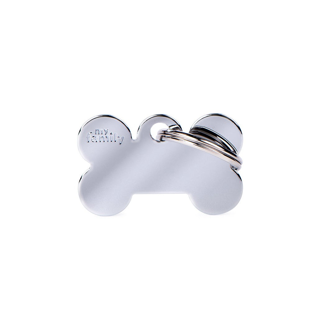 MyFamily Pet Tag: Basic Small Bone in Chrome-Plated Brass