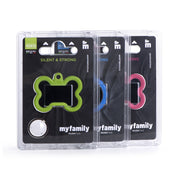 MyFamily Pet Tag: Hushtag Big Black Aluminum Bone with Green Rubber