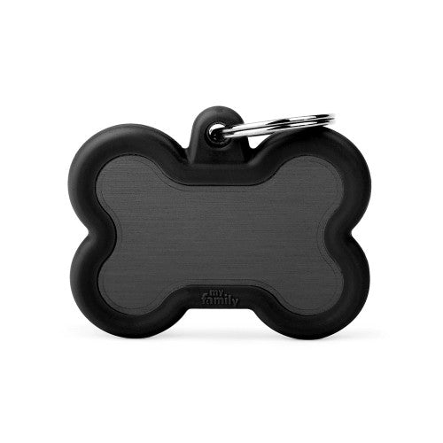 MyFamily Pet Tag: Hushtag Big Black Aluminum Bone