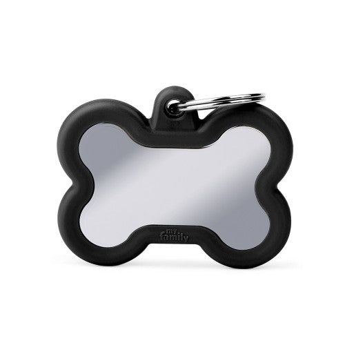 MyFamily Pet Tag: Hushtag Big Black Chrome-Plated Brass Bone