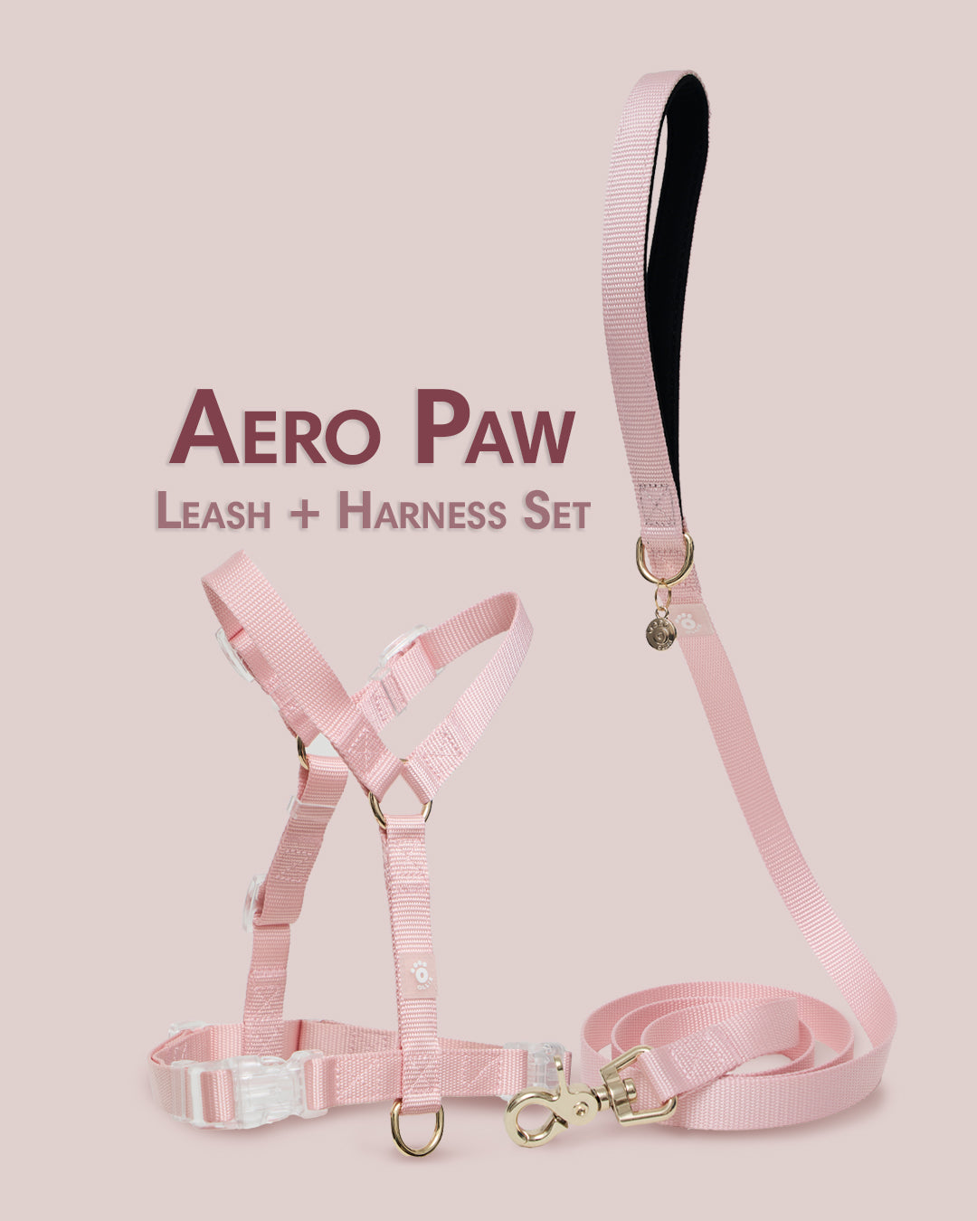 Ollie Walkies: Aero Paw - Harness and Leash Set - Rose Quartz