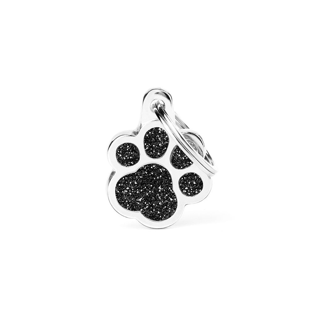 MyFamily Pet Tag: Shine Black Glitter Paw